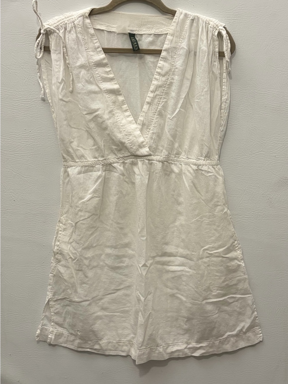 Ralph Lauren White Linen-Blend  Swin Cover with Pockets M/L